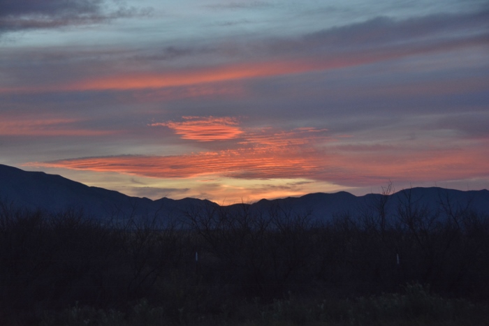 sunset over the Dragoon Mountains